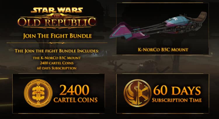 Discover SWTOR's 'Join the Fight' bundle: exclusive content, subscription perks, and the unique K-NorCo B5C Mount. Dive into Star Wars now!