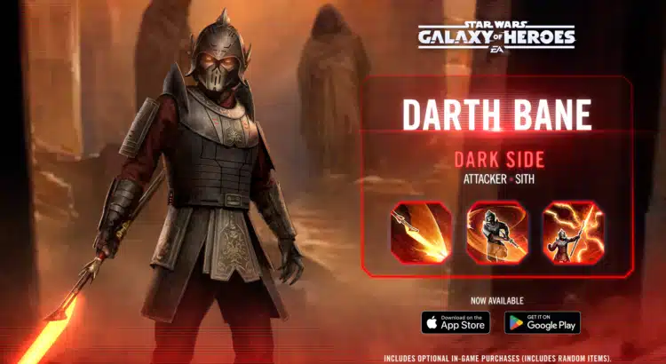 Explore the powerful new kit for Darth Bane in Star Wars: Galaxy of Heroes, featuring unique abilities and synergies, especially with Sith Eternal Emperor.