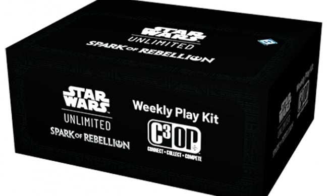 "Star Wars Unlimited: Spark of Rebellion" Weekly Play Kit by Fantasy Flight Games, capturing the excitement and anticipation surrounding its release.
