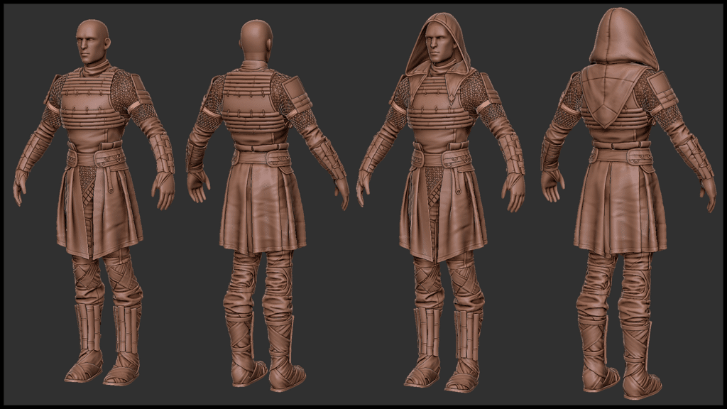 3D model of character in detailed medieval armor.