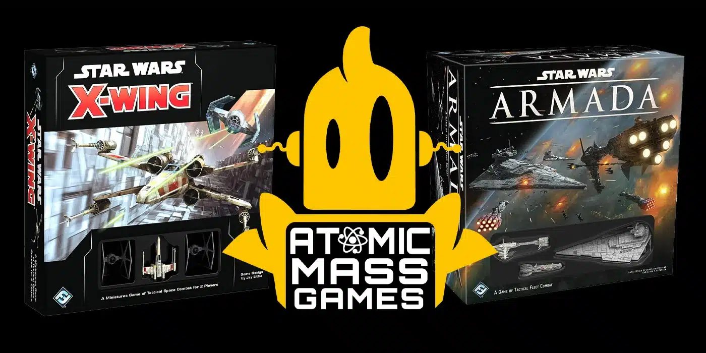 Star Wars X-Wing and Armada game boxes by Atomic Mass Games.