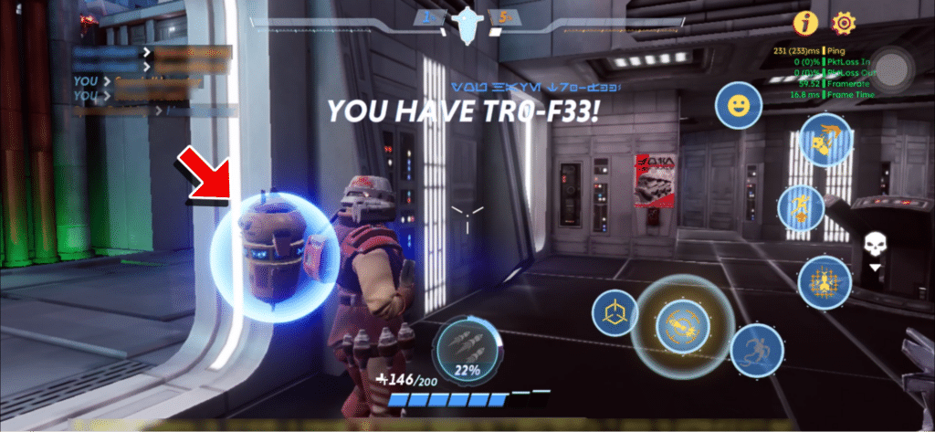 Space-themed game interface showing player and HUD elements.