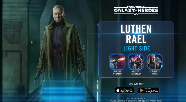 Star Wars Galaxy of Heroes game featuring Luthen Rael.
