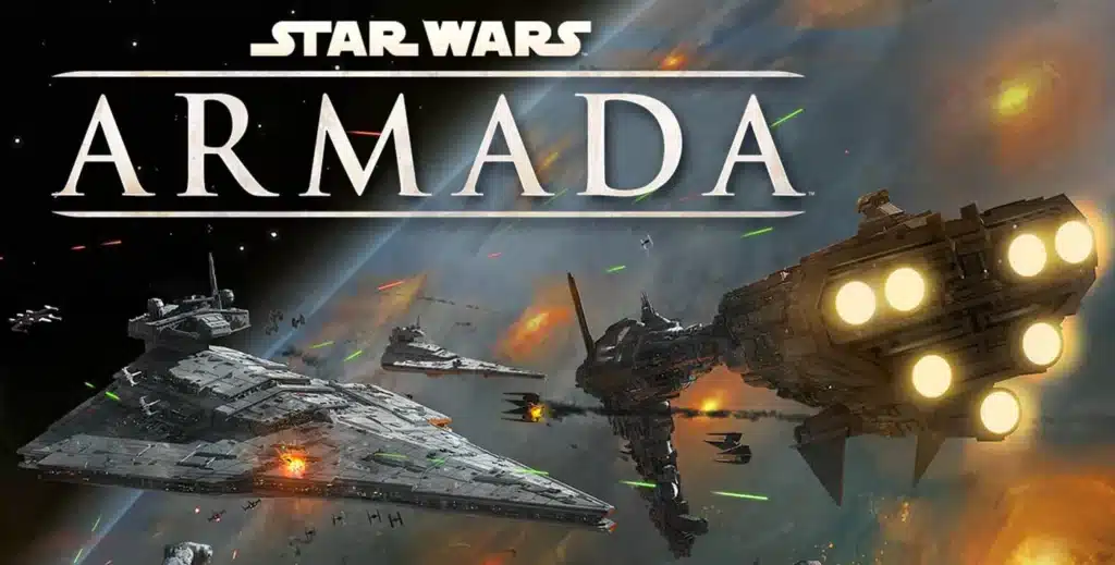 Star Wars Armada game artwork featuring spaceship battle.