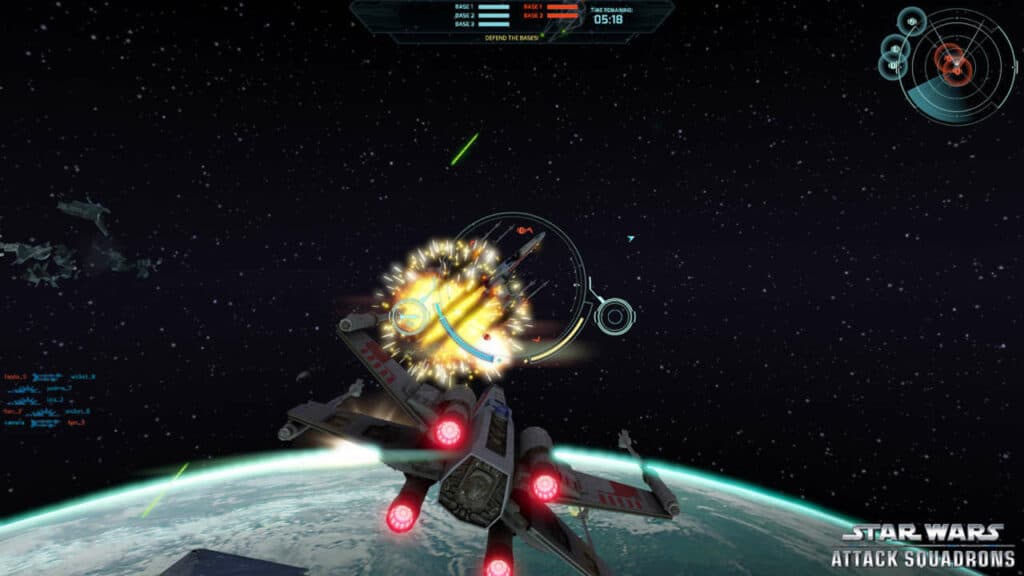Screenshot from 'Star Wars: Attack Squadrons' beta, highlighting Free For All, Team Dogfight, and Base Defense modes.