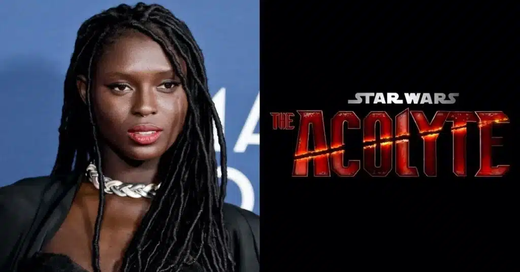 Actress and "Star Wars: The Acolyte" logo side-by-side.