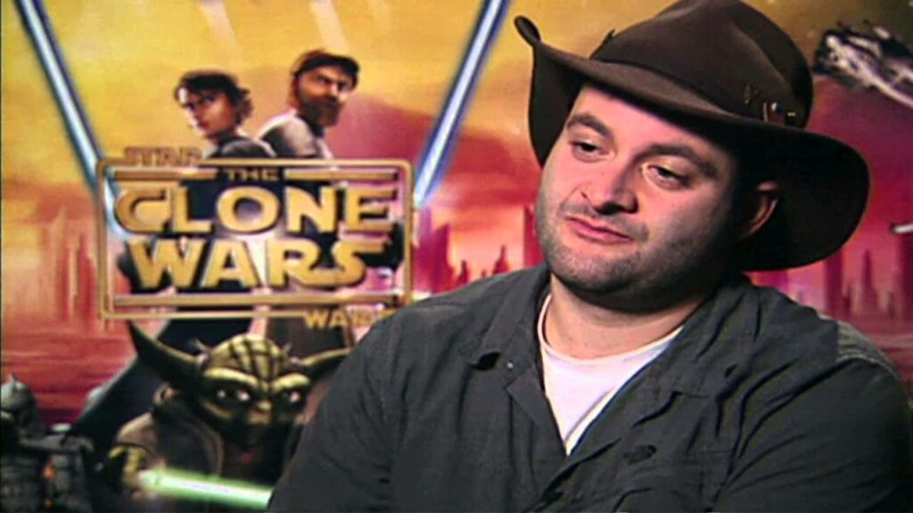 Man in hat with "Star Wars: The Clone Wars" background.