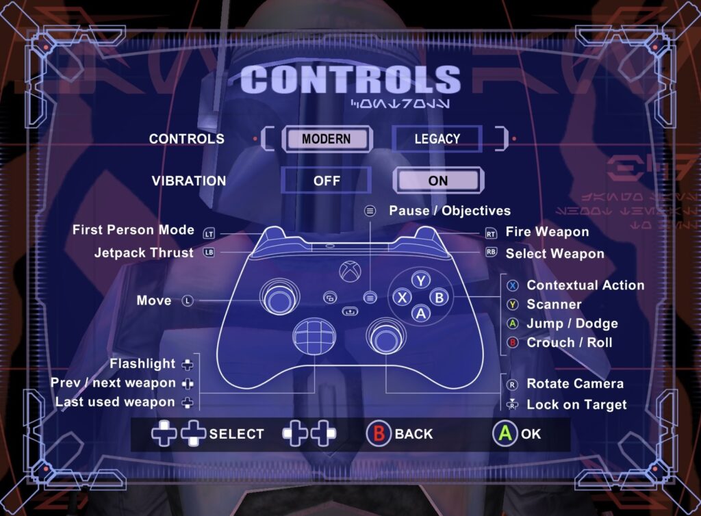 Modern controls in star wars: Bounty hunter align with today's gaming standards, making them intuitive for new players. Check out the detailed chart below for Modern controls across different platforms