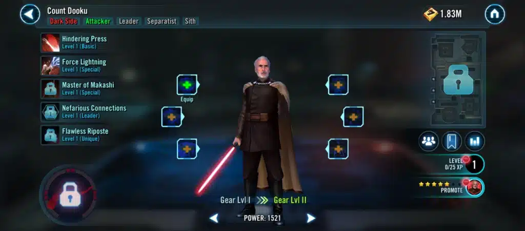 Count Dooku new character model in Star Wars: Galaxy of heroes