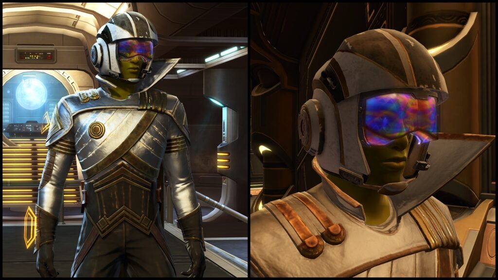 High Stakes Squadron Helmet with High Roller Armor Set dyed with Chrome White / Gold module