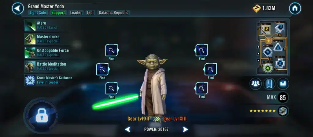 Grand Master Yoda character new character model in Star Wars: Galaxy of heroes