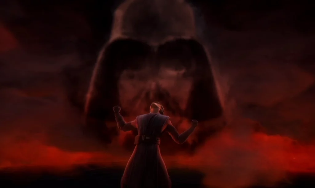 In the Mortis arc of The Clone Wars, Anakin gets a glimpse of his future as Darth Vader.