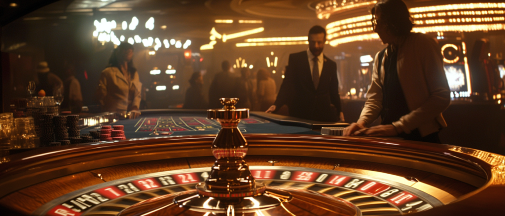 A wide-angle shot of a bustling casino in the Star Wars High Republic universe, featuring sleek futuristic architecture adorned with gold and luminous accents, alien patrons gambling at high-tech tables with holographic displays, and servers carrying trays of exotic glowing drinks, the scene radiates an aura of opulence and intrigue, under dim ambient lighting with colorful neon highlights, shot with a Sony A7R IV, 28mm lens, vibrant colors with a focus on shimmering metallics and ethereal blues