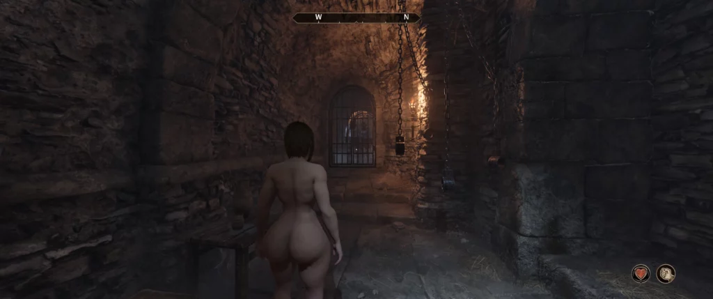 Close-up of Nord character's upper body showing detailed breast physics