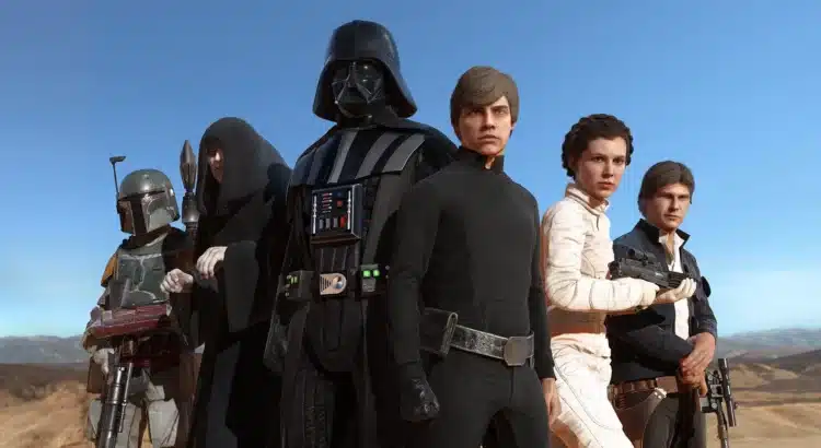 Star Wars heroes and villains lineup in Battlefront II