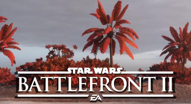 Red Scarif foliage and palm trees with Star Wars Battlefront II logo