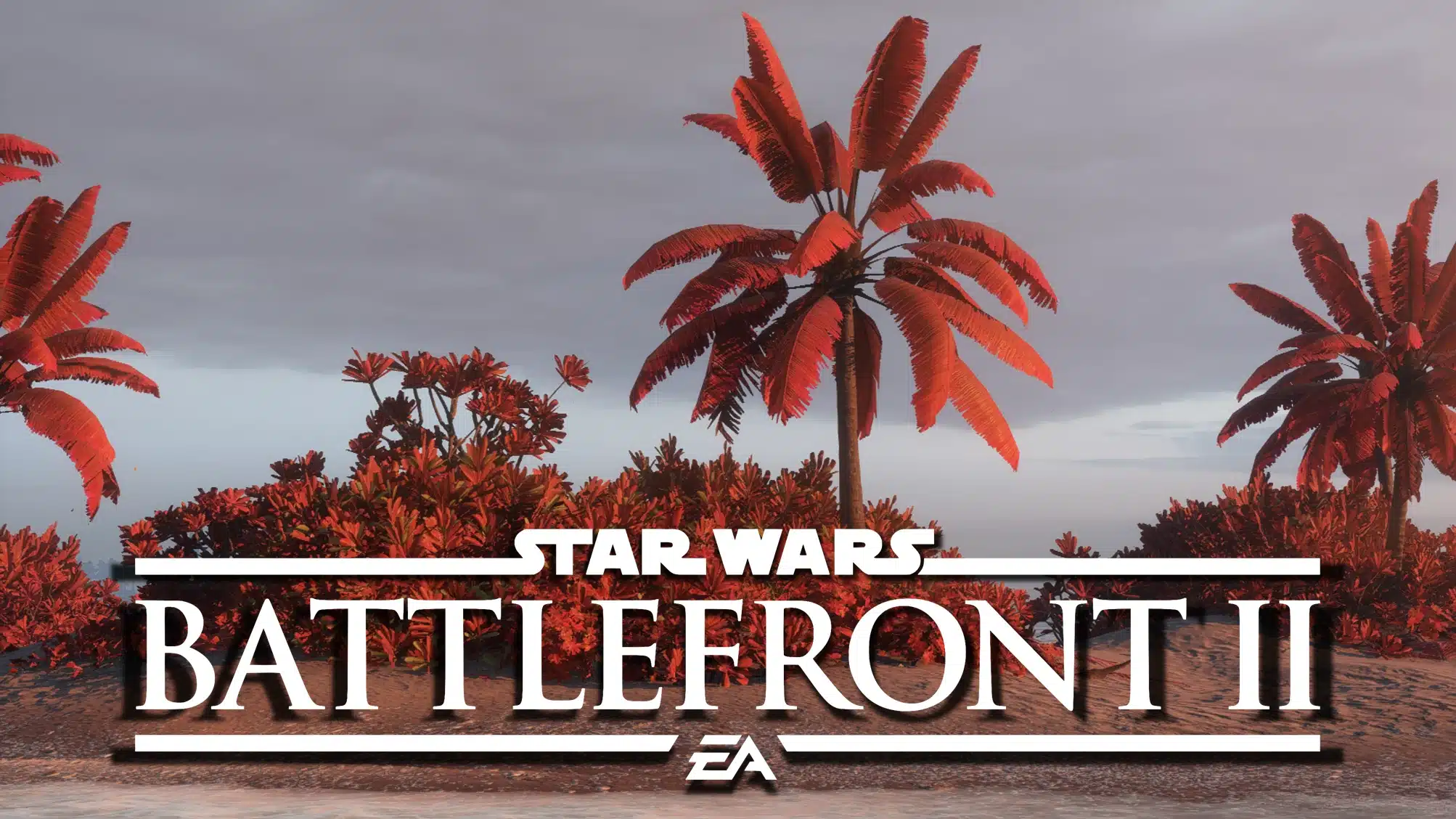 Red Scarif foliage and palm trees with Star Wars Battlefront II logo
