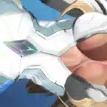 Close-up of Emma Frost in long hair mod lying down