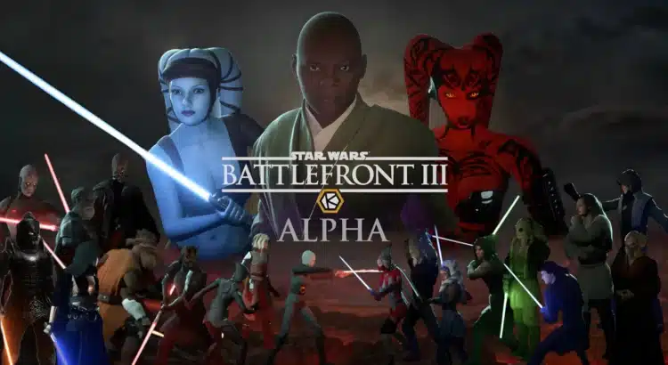 Battlefront III Alpha Mod character lineup featuring Jedi and Sith from Star Wars Legends and canon