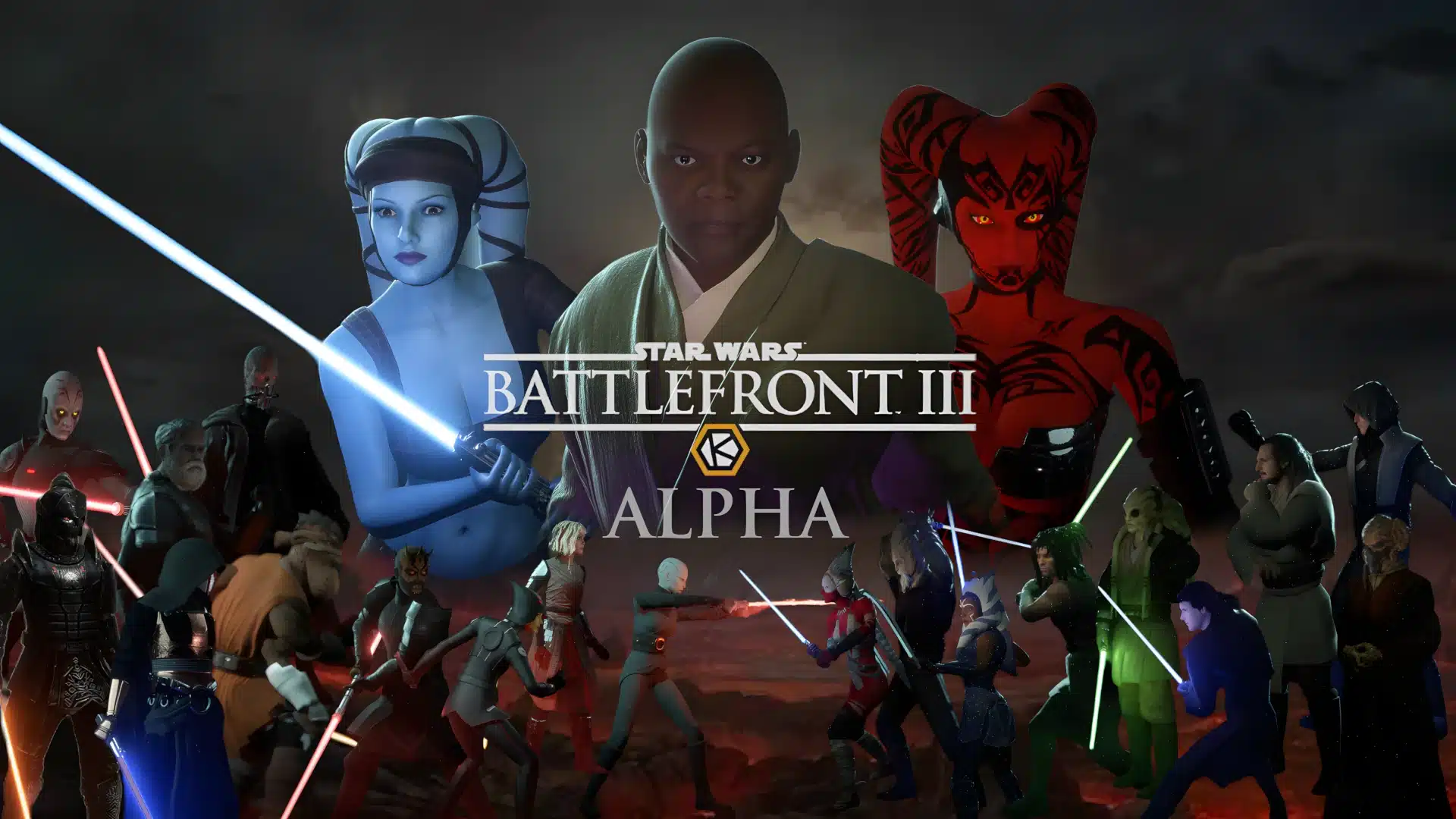 Battlefront III Alpha Mod character lineup featuring Jedi and Sith from Star Wars Legends and canon
