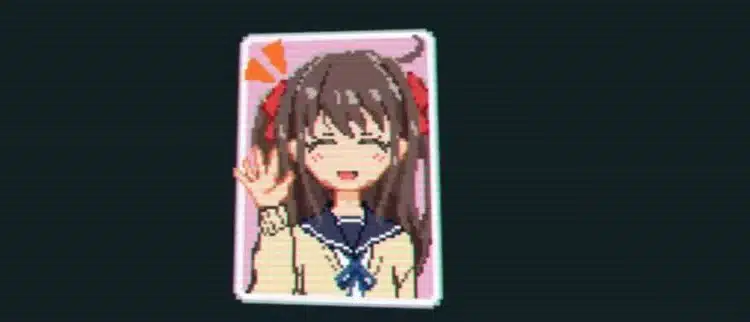 Anime-style joker card from the Balatro Neuro Mod featuring a cheerful schoolgirl waving.