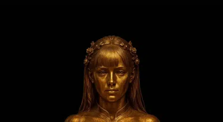 Golden statue of a woman with floral headband from Kingdom Come Deliverance II
