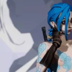 Arcane Jinx modded into Marvel Rivals with blue hair and tattoos