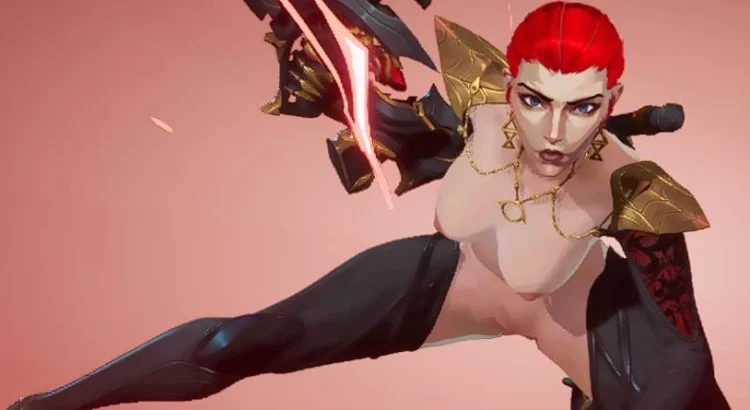Black Widow leaping mid-attack in seminude Red Runway Veil mod
