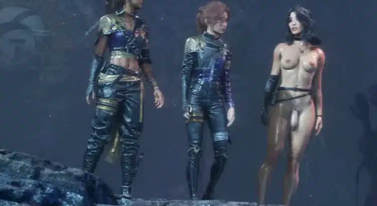 Lune nude mod in party cutscene with other characters