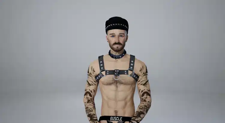 inZOI male character wearing BDSM leather harness outfit