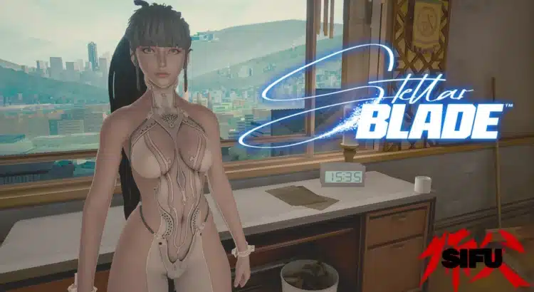 Sifu character in Eve Inner Suit mod with Stellar Blade logo overlay