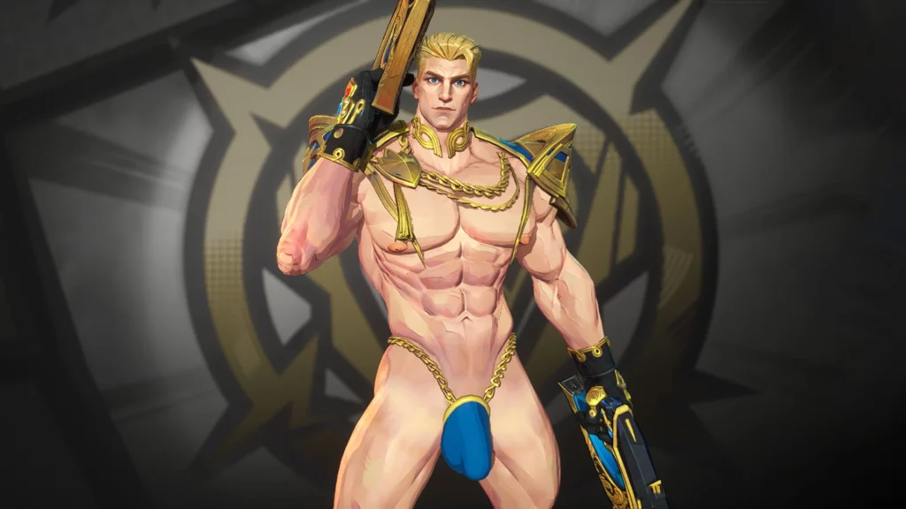 Muscular Star-Lord showcasing the Gala Skin in Marvel Rivals. This bold, redesigned outfit adds a gladiatorial flair to his classic look, making him stand out in every battle.