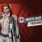 The opening splash screen for the Marvel Rivals - Skimpy Black Widow White Suit Mod, showcasing a bold new look for Natasha Romanova. The sleek, white suit is reimagined with a minimalist design that emphasizes her signature style.