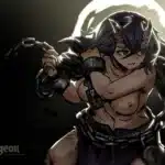 Hazu in her chained demon form from the Darkest Dungeon NSFW skin mod. Description: This image showcases Hazu in her Abomination form, wrapped in chains and marked with demonic features. The detailed artwork brings a bold, gritty look to Darkest Dungeon's iconic Abomination class.