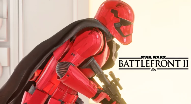 Captain Cardinal in crimson armor in Star Wars Battlefront II – First Order soldier.