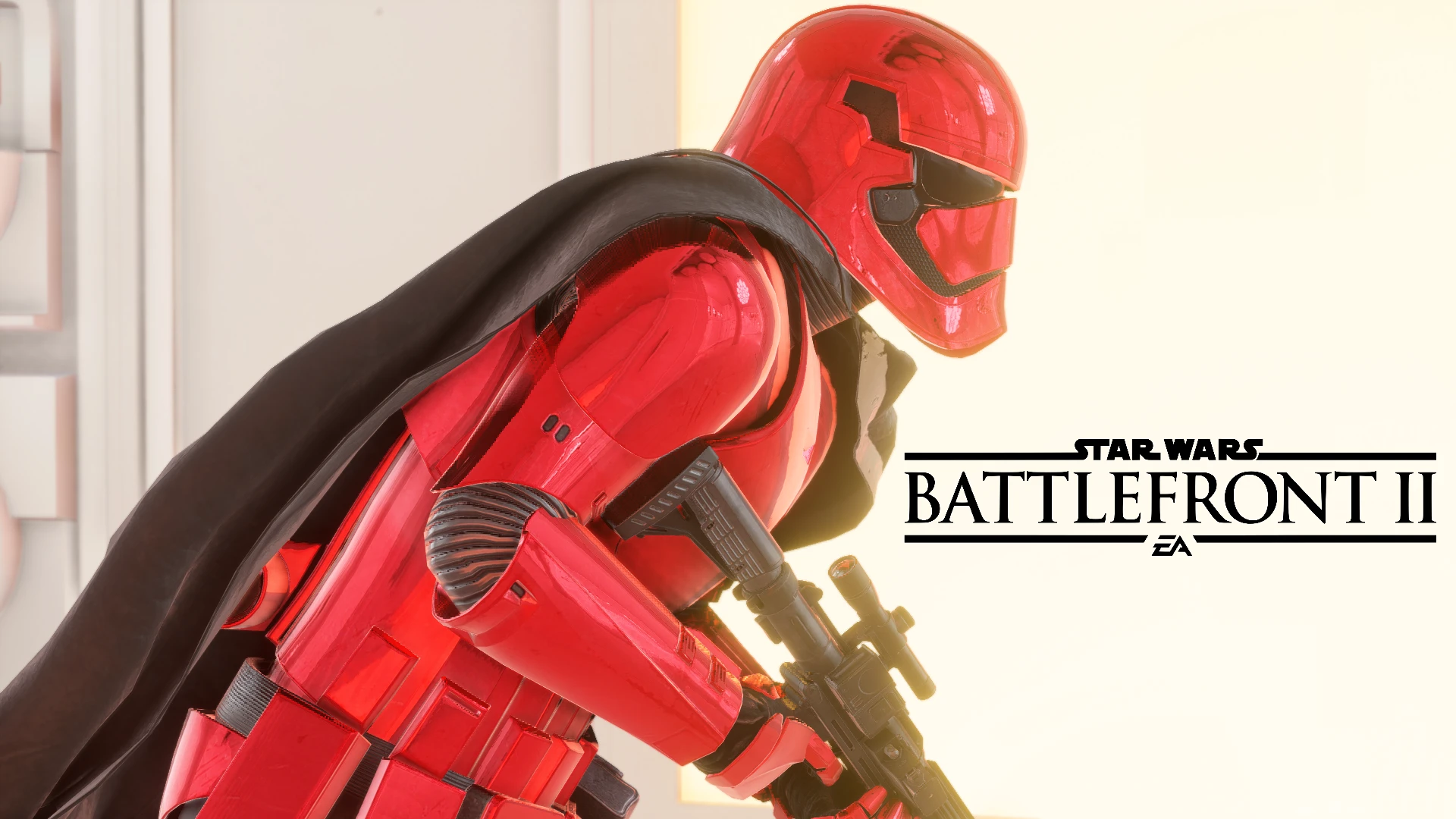 Captain Cardinal in crimson armor in Star Wars Battlefront II – First Order soldier.