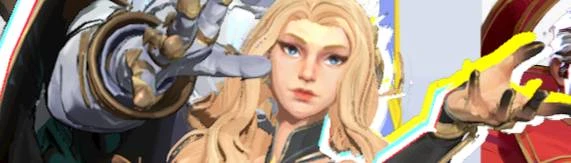 Dagger in close-up with long blonde hair and magical gesture
