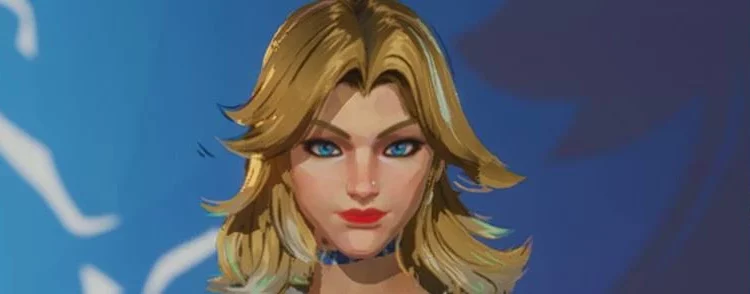 Close-up of Luna Snow with blonde hair and bold makeup in maid outfit