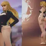 Casual Magik mod with blonde hair and black bodysuit holding a pink sword