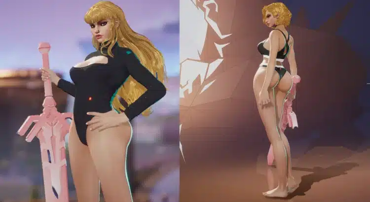 Casual Magik mod with blonde hair and black bodysuit holding a pink sword