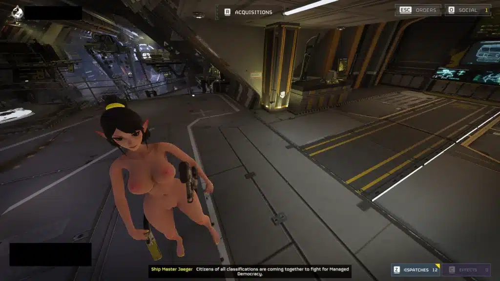 Top-down view of Ying Diver nude mod in Helldivers 2 interior