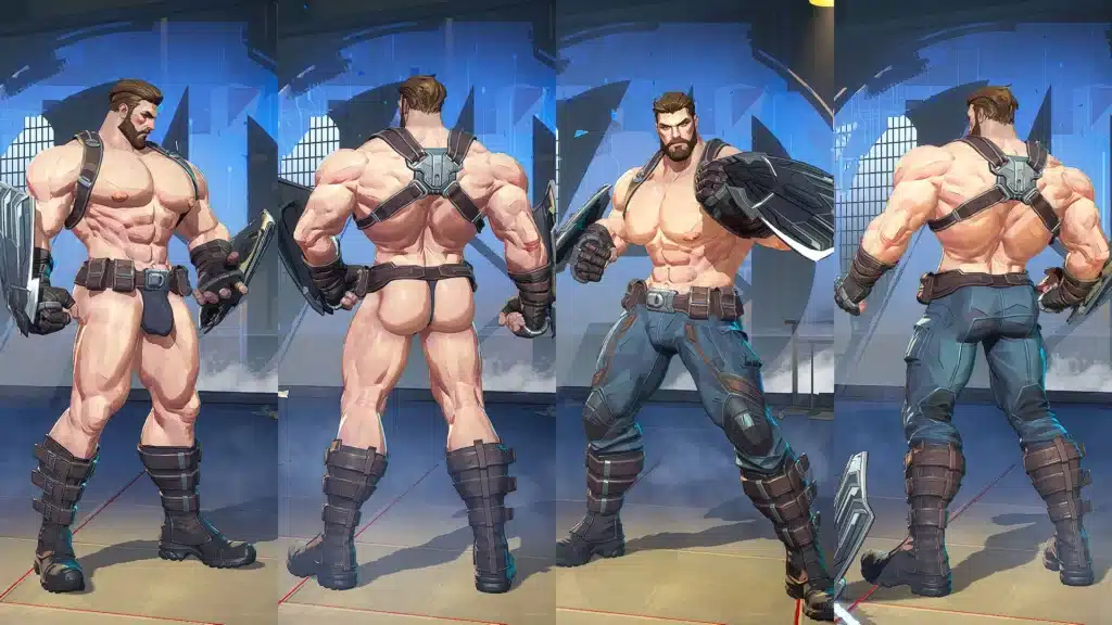 Full body comparison of Captain America mod with different gear states