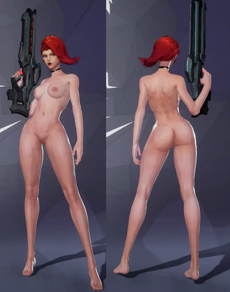 Standing pose with weapon using nude Black Widow mod in Marvel Rivals