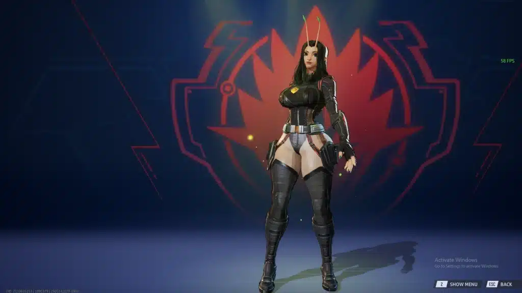 Full-body view of Mantis in the Thicc and Skimpy Mod for Marvel Rivals. The outfit is enhanced with custom armor details and vibrant textures, bringing a fresh new style to her character.