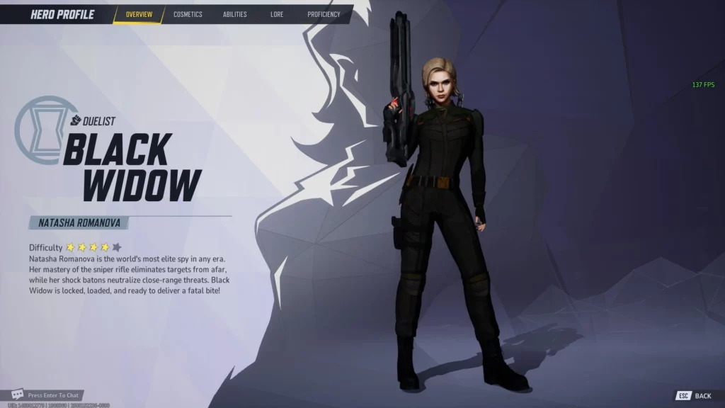 Marvel Rivals: Yelena Belova in Full Tactical Mode – Yelena Belova is fully equipped with a sniper rifle and batons, reflecting her Thunderbolts persona in Marvel Rivals. The character model captures every detail from the MCU adaptation.