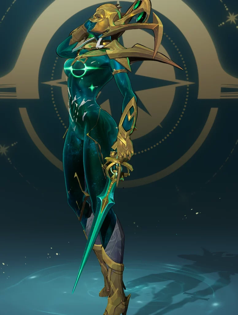 Side profile of modded Hela character in Marvel Rivals holding a glowing sword