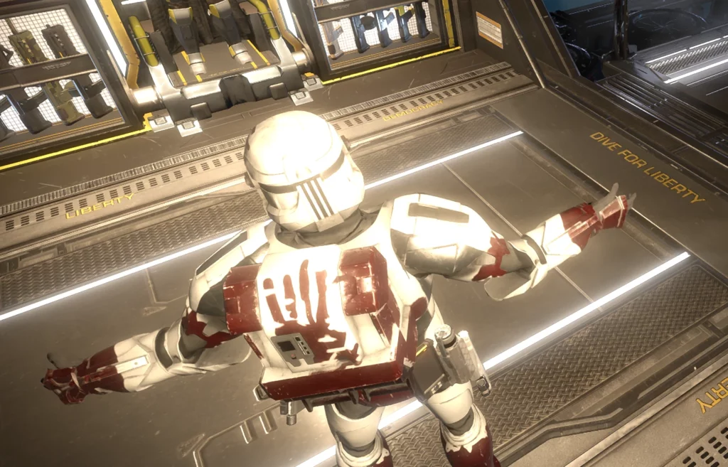 High-resolution image of Sev from Star Wars in Helldivers 2 mod, showcasing detailed armor textures and immersive battle environments