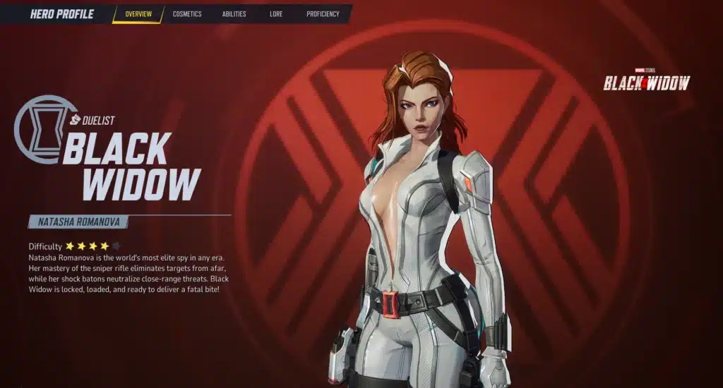 A stunning action pose of Black Widow wearing the Skimpy White Suit Mod in Marvel Rivals. The suit’s sleek design brings a new level of flair to her abilities and in-game combat.