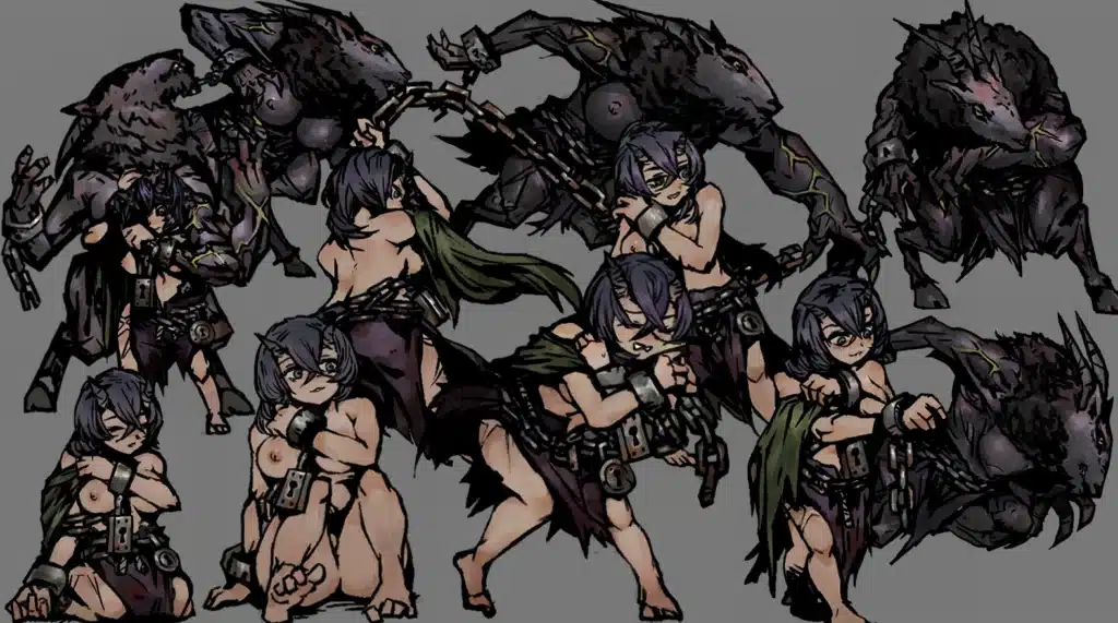 Hazu's abomination form with demon beast from the Darkest Dungeon mod.
Description: Witness Hazu's full transformation in Darkest Dungeon's NSFW mod. The detailed character models illustrate her chained demon form alongside her monstrous companion, bringing a new level of intensity to the game.