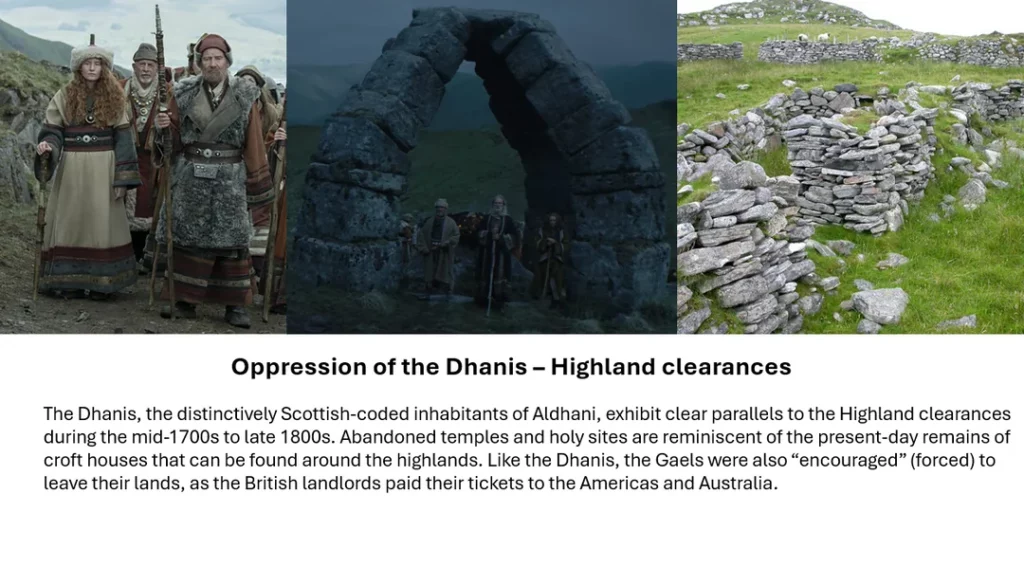  Reflects the cultural erasure and displacement faced by Highland Scots during the 18th–19th century Clearances.
